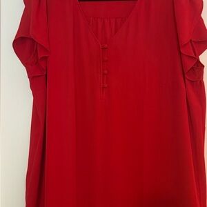 LOFT Vibrant Red Blouse with Button Accents